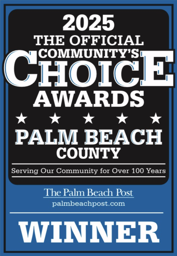 An image of the palm beach community choice award winner 2025 logo.